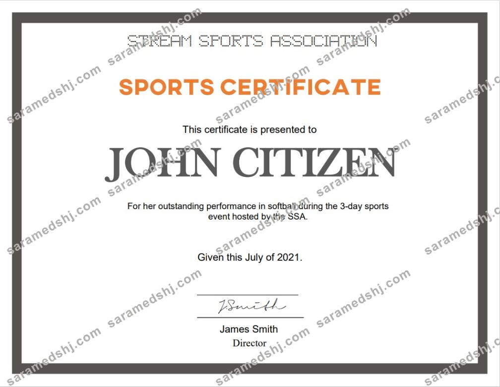 USA Sports certificate